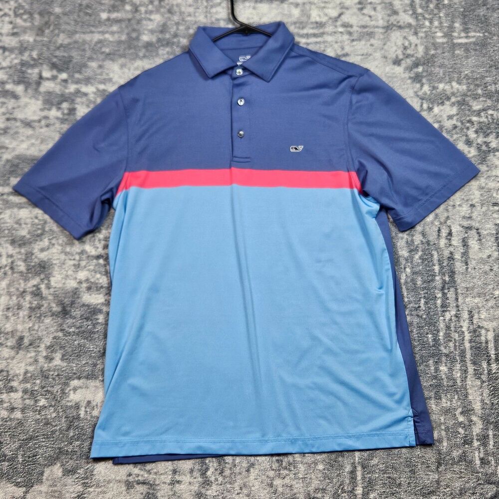 Vineyard Vines Performance Polo Shirt Mens M Blue Colorblock Stretch Whale Golf